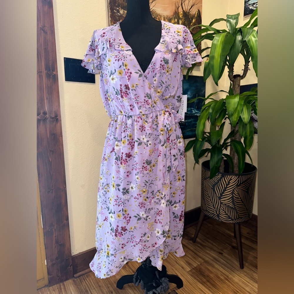 NWT Perceptions New York Purple Floral MIDI Dress Sz 10
